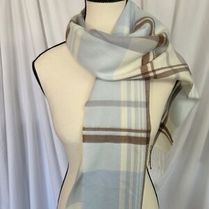 Softer Than Cashmere Elegant Blue/Cream/ Brown Plaid Scarf